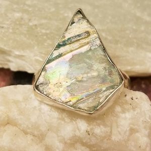 Roman Antique Glass Art Ring Sterling Silver NEW